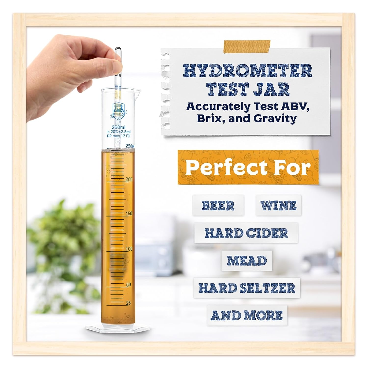 Hydrometer Test Jar & Measuring Cylinder - Test Homebrewed Beer, Wine, Mead, Cider, & Fermented Beverages