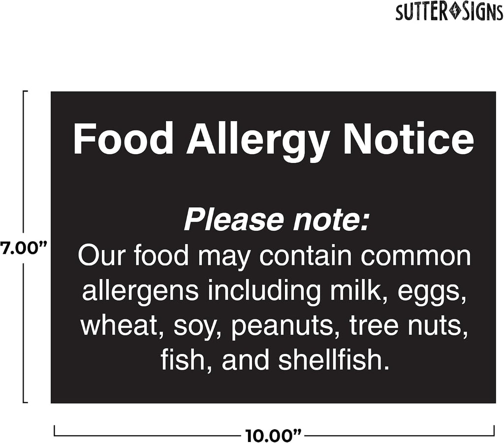 Food Allergy Notice Stickers, Restaurant Food Service Signs, Self Adhesive
