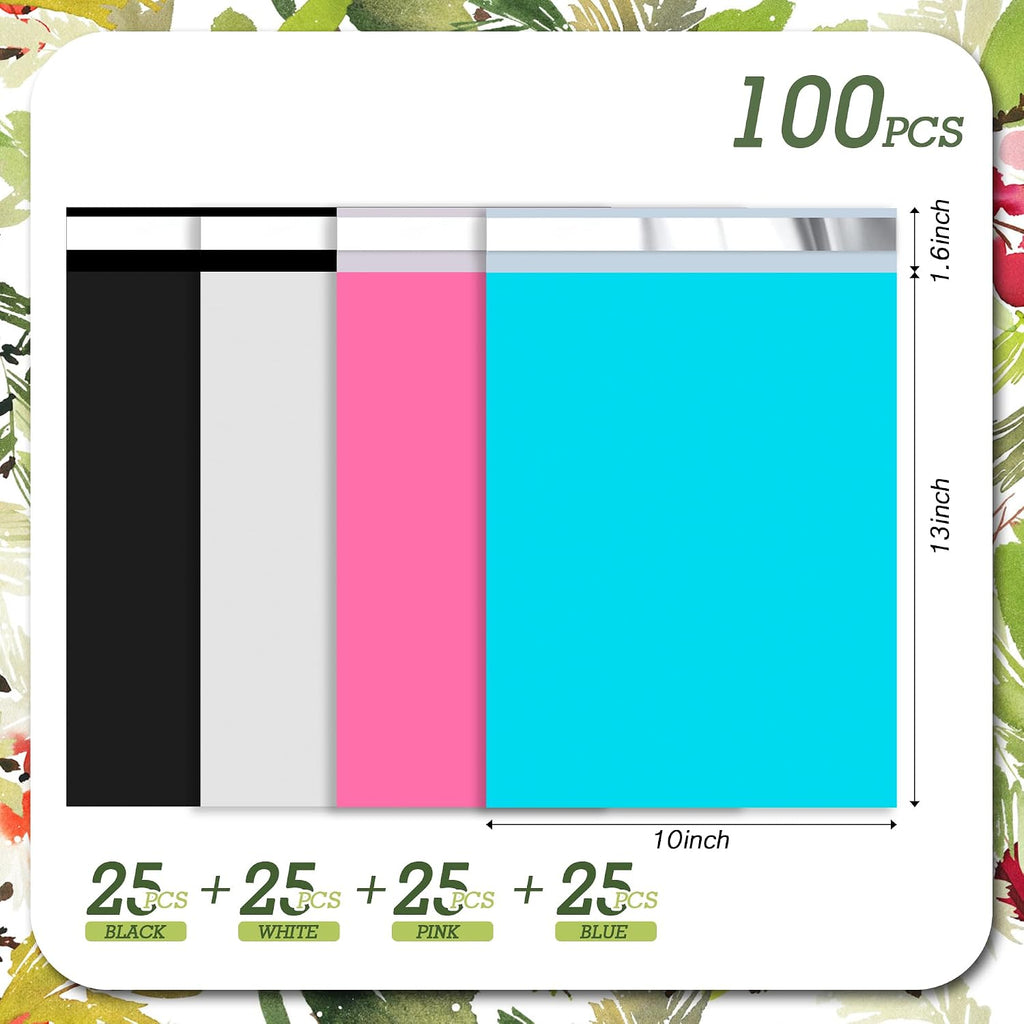 Poly Mailers 10x13 Inch, 100 Pack, Mixed Shipping Bags, 2.4 Mil