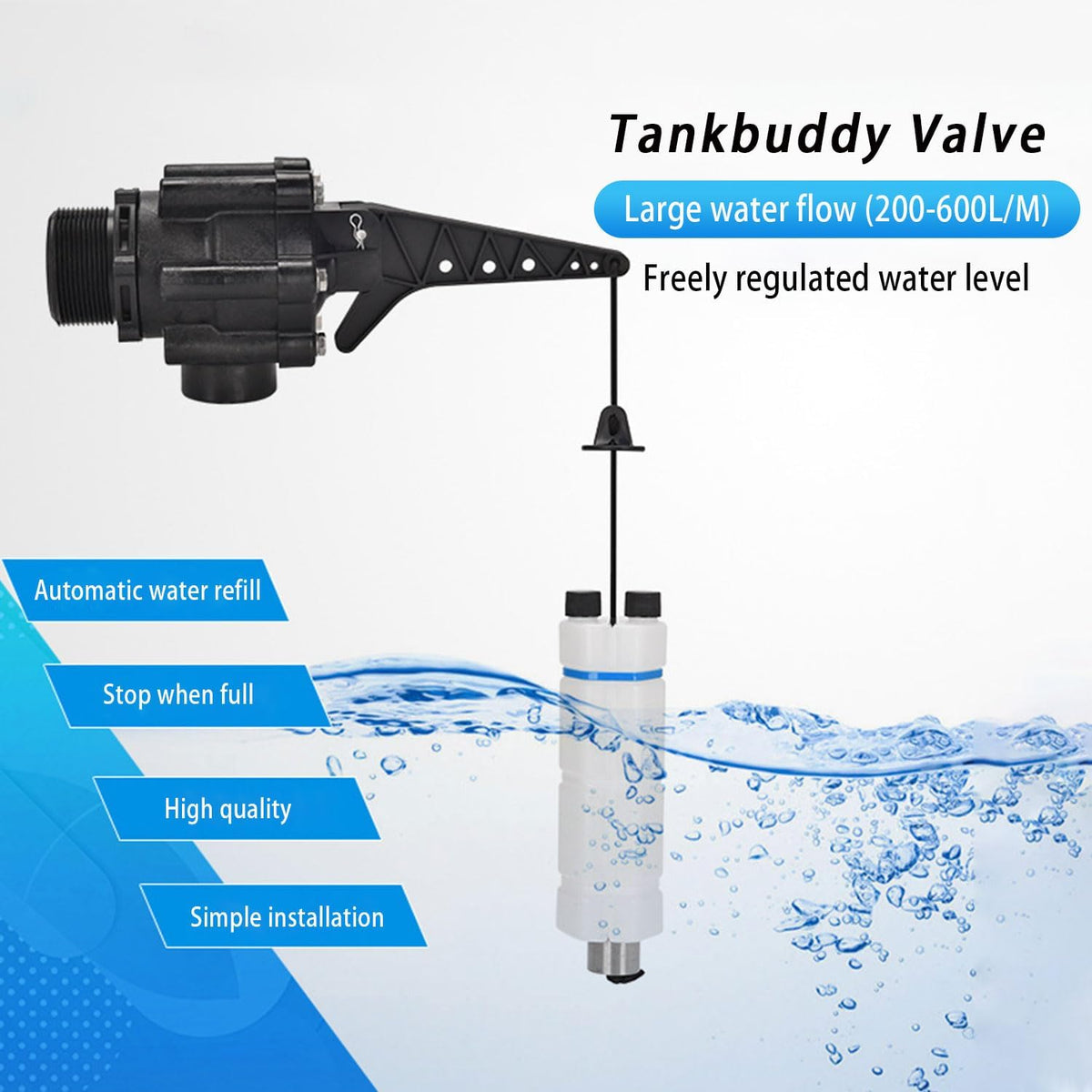 1‘’Tankbuddy Valve High Flow Large Water Discharge Float Valve Double Water Level and Adjustable Water Level (1 Inch(TB25))