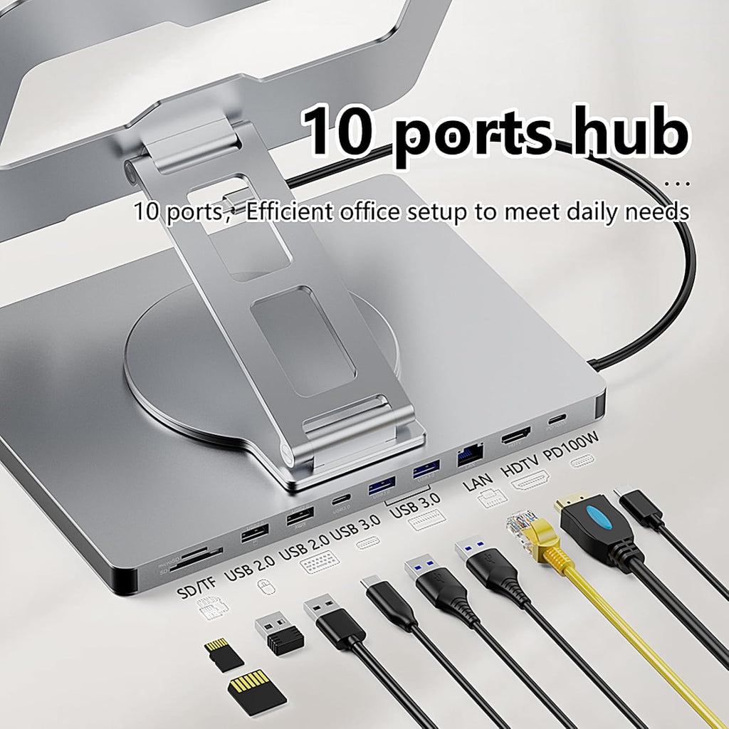 10 in 1 Laptop Docking Station Stand for MacBook Pro/Air/Surface/Dell/HP/Lenovo, Mac Type-C Hub with 4K HDMI, USB