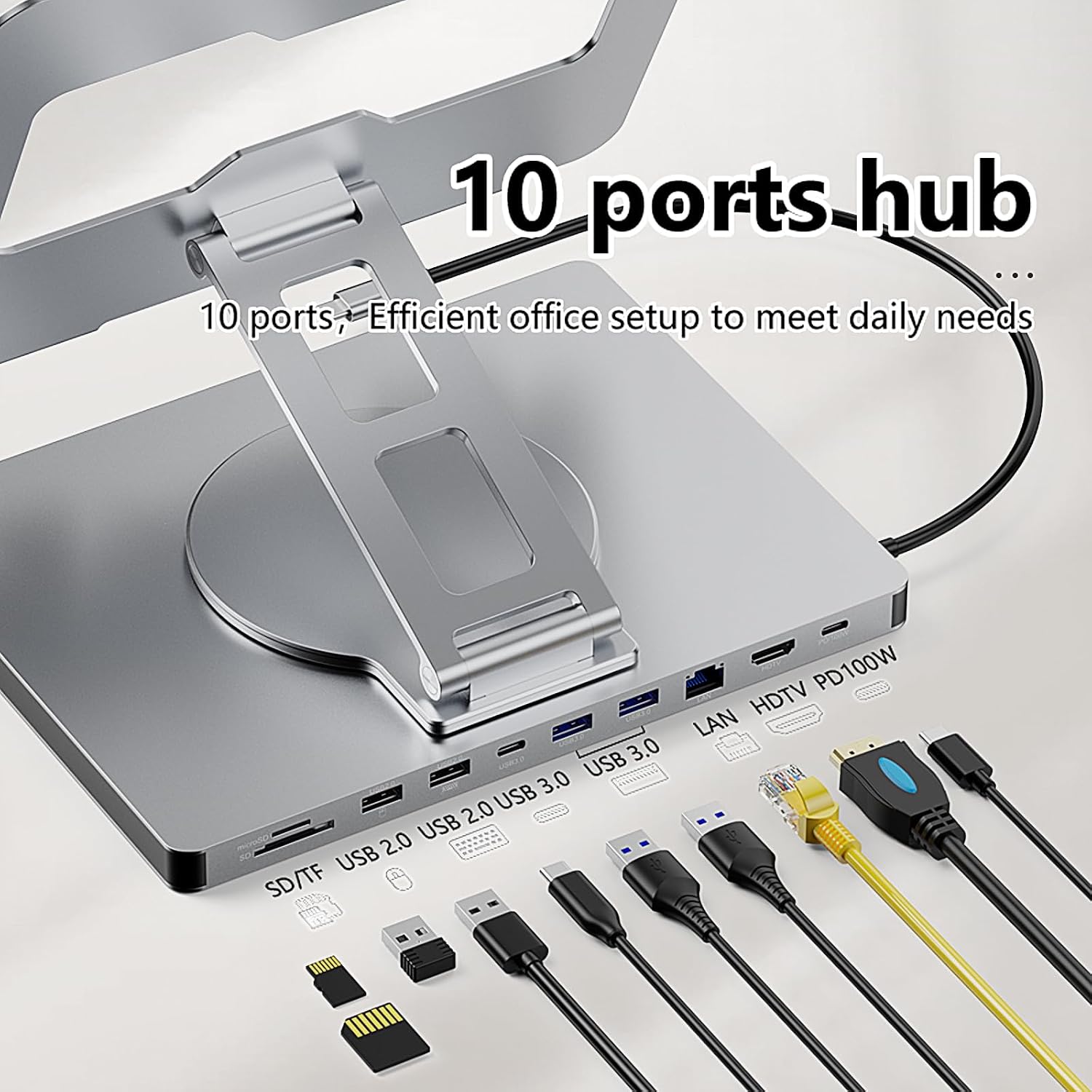 10 in 1 Laptop Docking Station Stand for MacBook Pro/Air/Surface/Dell/HP/Lenovo, Mac Type-C Hub with 4K HDMI, USB