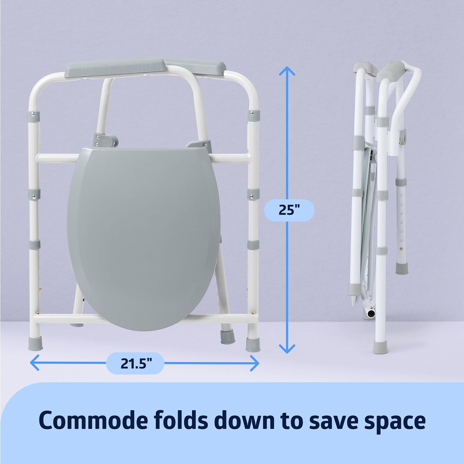 3-in-1 Elongated Bedside Commode, Portable Toilet, Sturdy, 16" to 22" Seat Height, 16.5" Seat, 7.5 Qt. Bucket