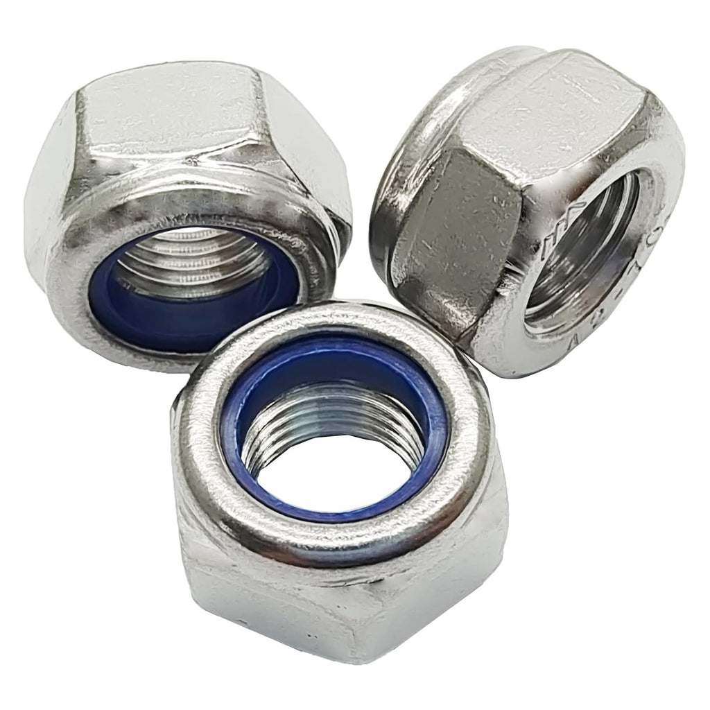 5 Pcs M12 x 1.25mm Metric Fine Thread Nylon Insert Lock Nuts, 304 Stainless Steel Non-Slip Self-Locking Nut