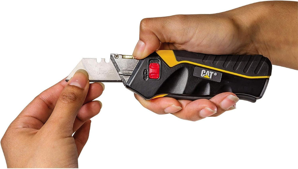 Safety Squeeze Utility Knife, Retractable Blade with Trigger Grip, Quick Change Blade Storage, Includes 3 Round Point
