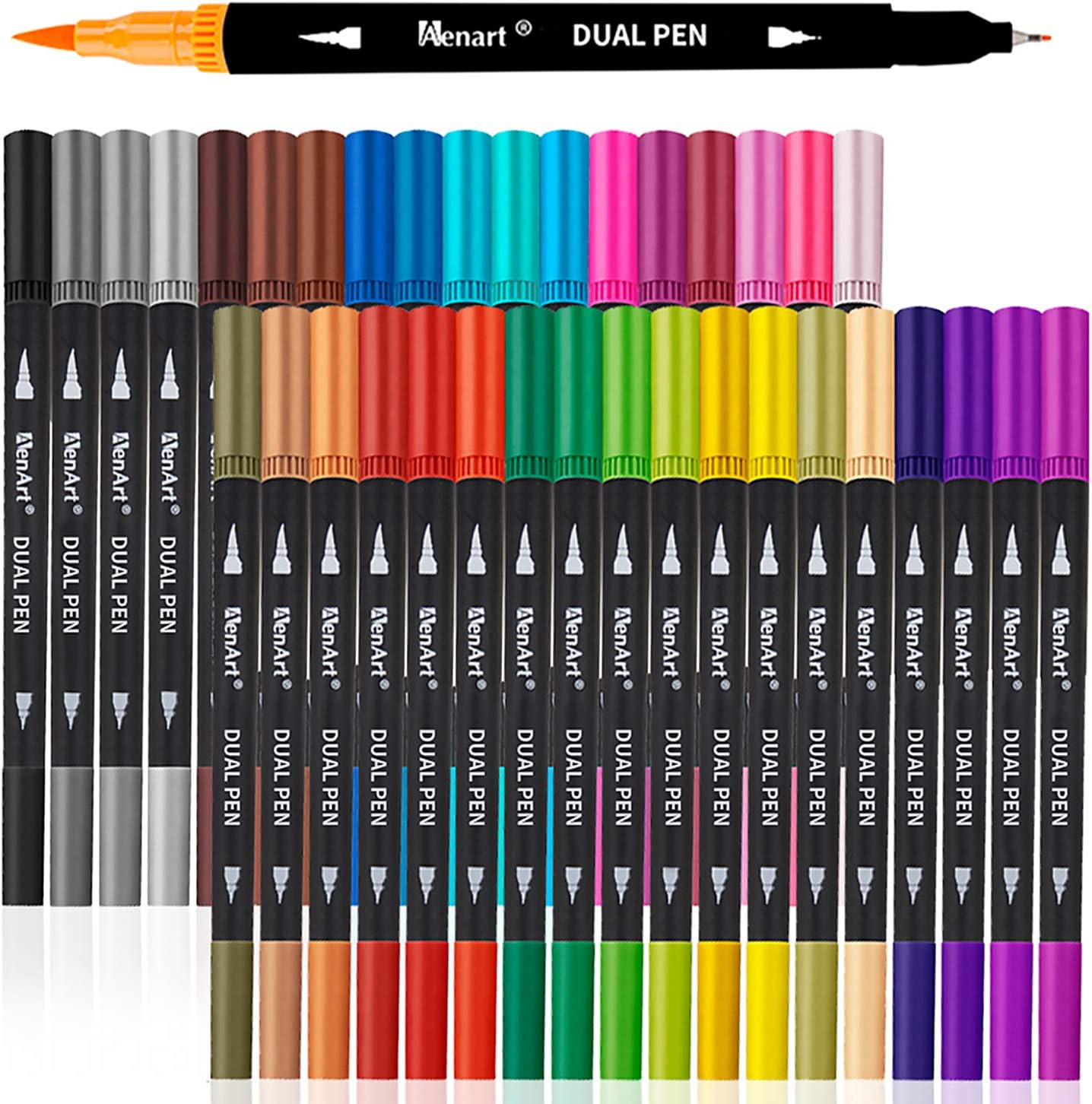 36 Dual Brush Markers for Adult Coloring Books - Fine & Brush Double Pens for Journaling, Calligraphy, Drawing, Art +