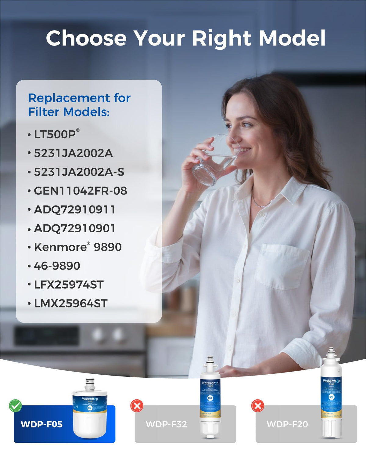Plus 5231JA2002A NSF 401&53 Refrigerator Water Filter, 3 Pack