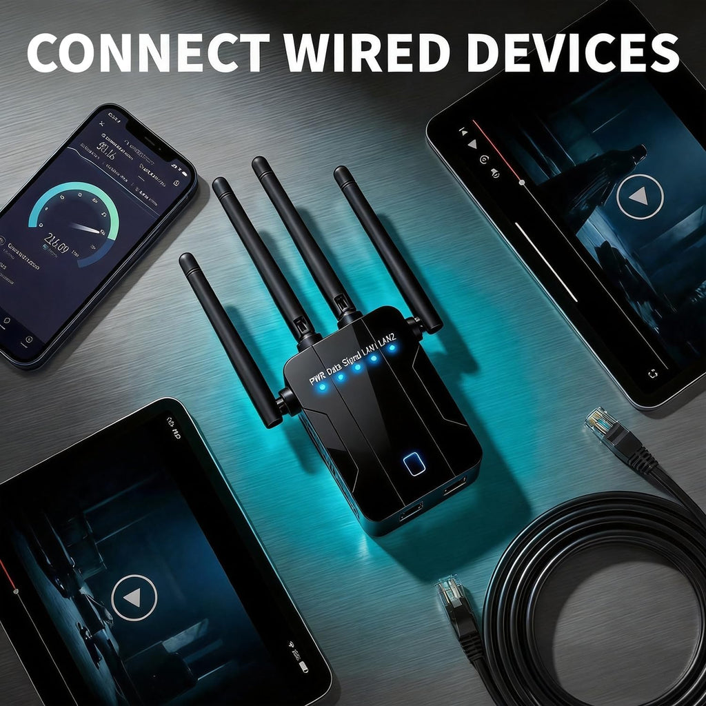 WiFi Extender Signal Booster for Home,1200Mbps 2.4GHz 5GHz Dual Band WiFi Repeater Ethernet Port,WPS Setup,Mesh