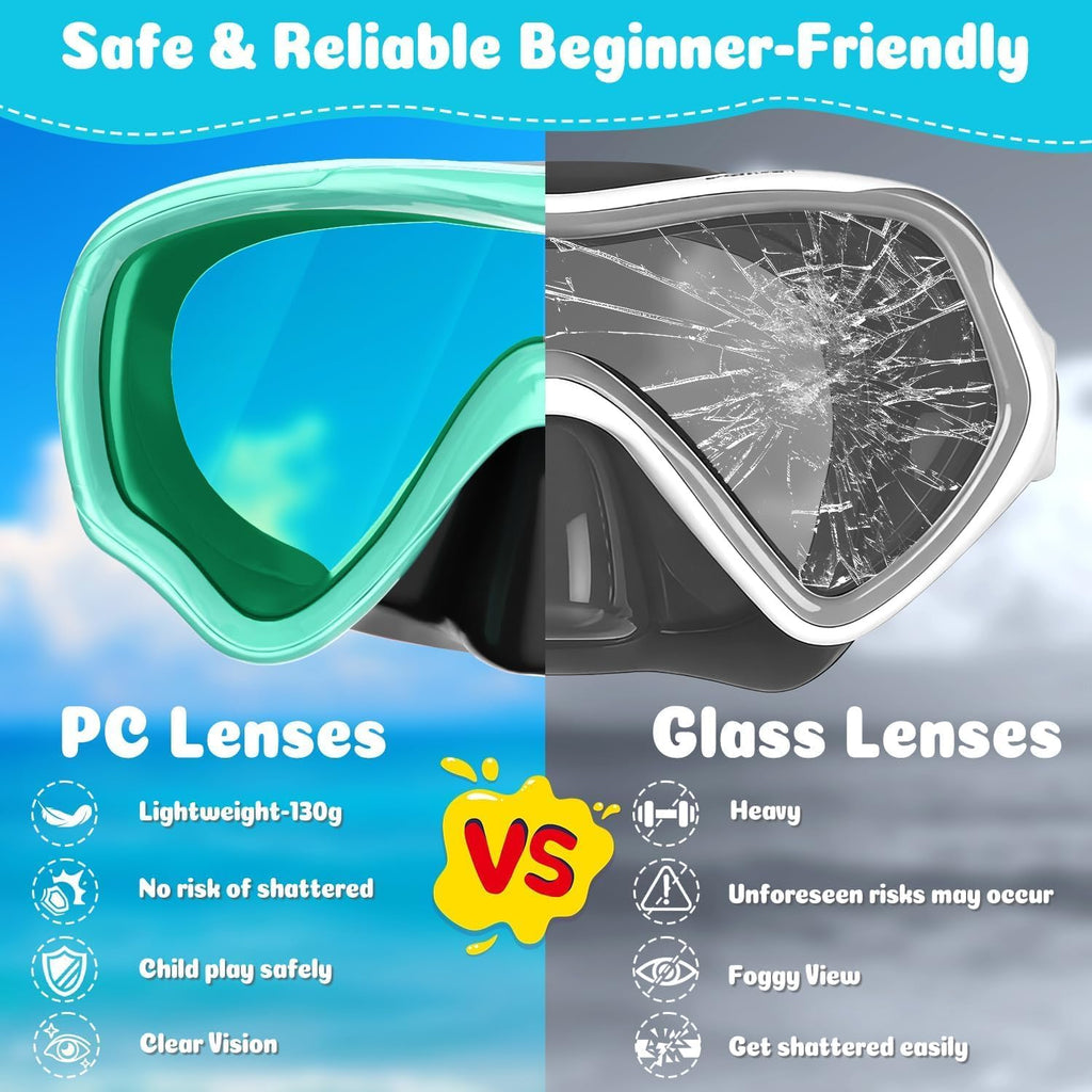 2 Packs Kids Goggles with Nose Cover, 180° Wide View Swimming Goggles for Kids 4-16, No More Hair Snags Anti-Fog