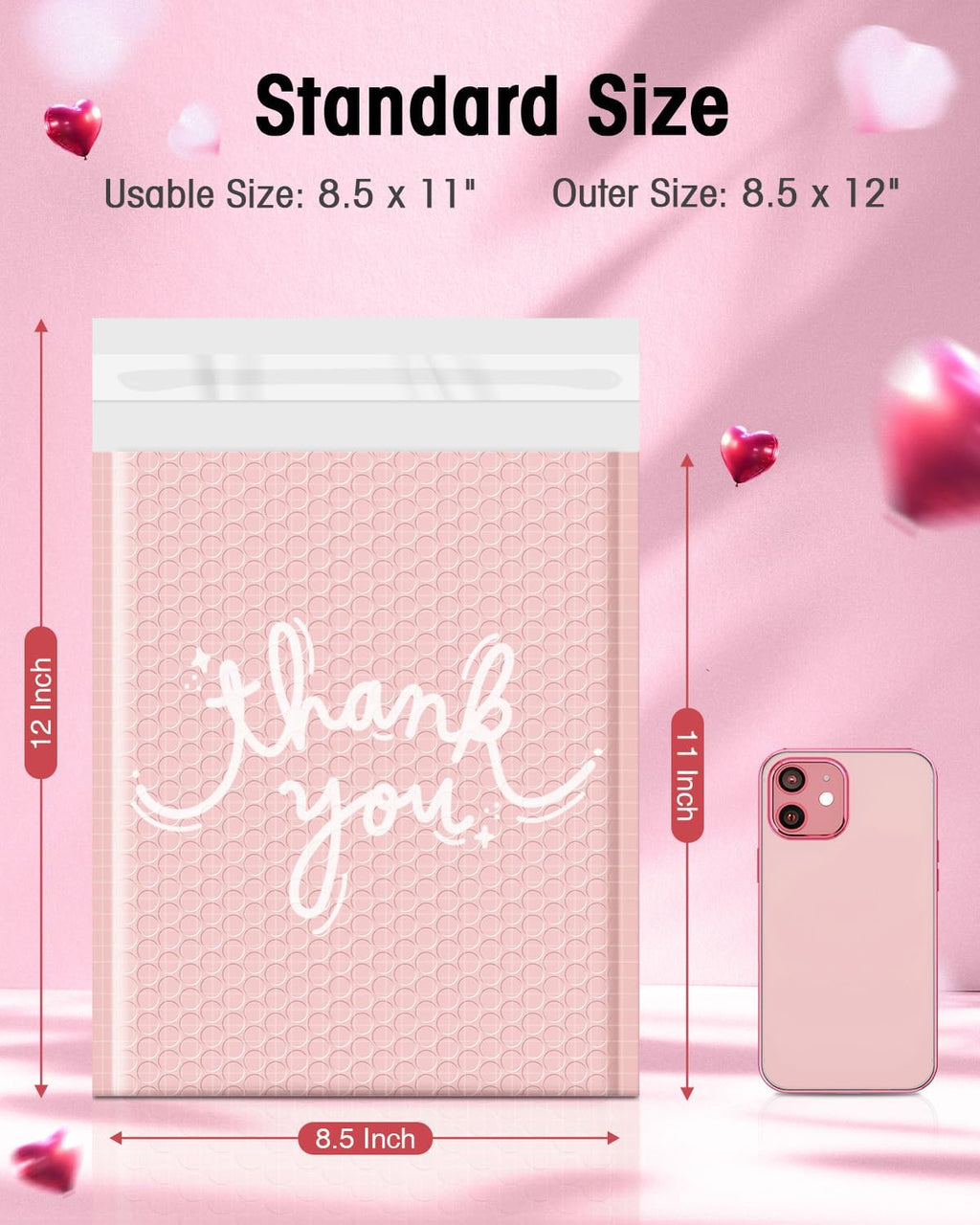 Pink Bubble Mailers 8.5x12" 40 Pack Usable Size 8.5x11" Thank You