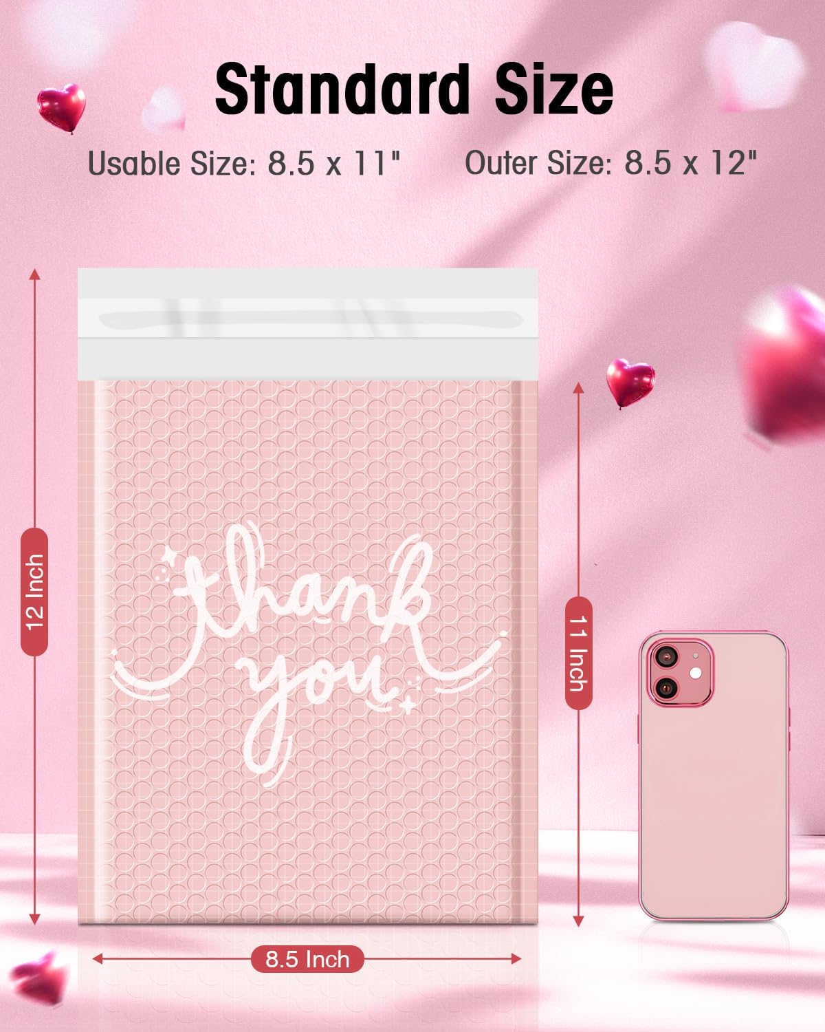 Pink Bubble Mailers 8.5x12" 40 Pack Usable Size 8.5x11" Thank You