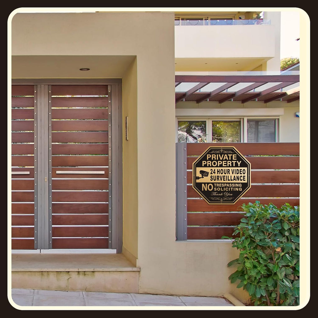 2 Pcs No Trespassing Sign 10 x 10 Inch Private Property Signs 24 Hours Video Surveillance Aluminum Security No