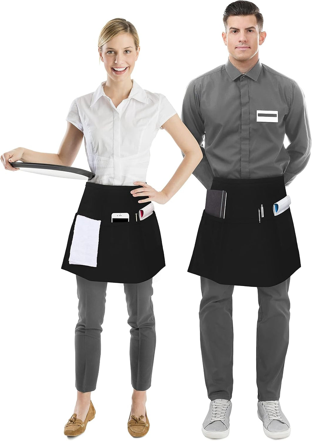 Server Waist Aprons 12 Pack with 3 Pockets 100% Polyester