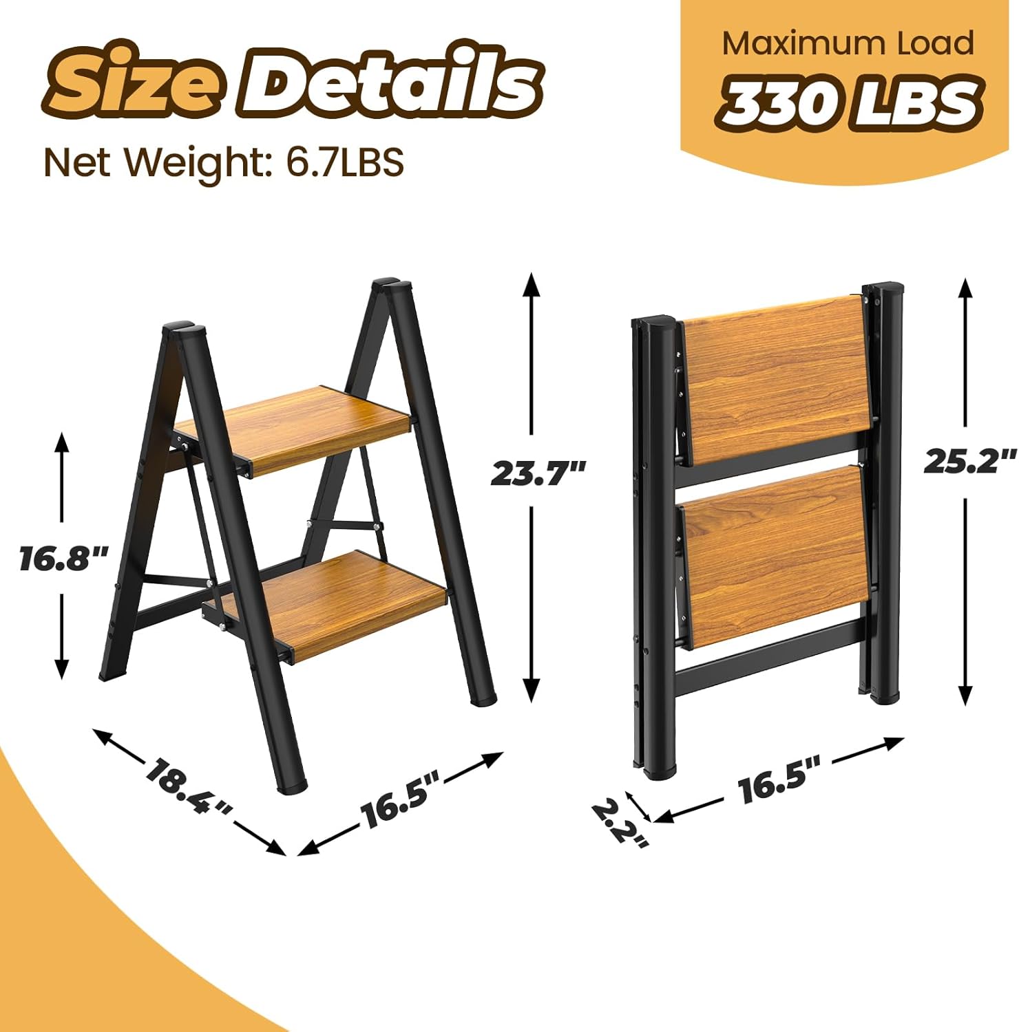 Step Ladder,Lightweight Aluminum Folding Step Stool with Anti-Slip Wide Pedal,330lbs Capacity Step Ladder for