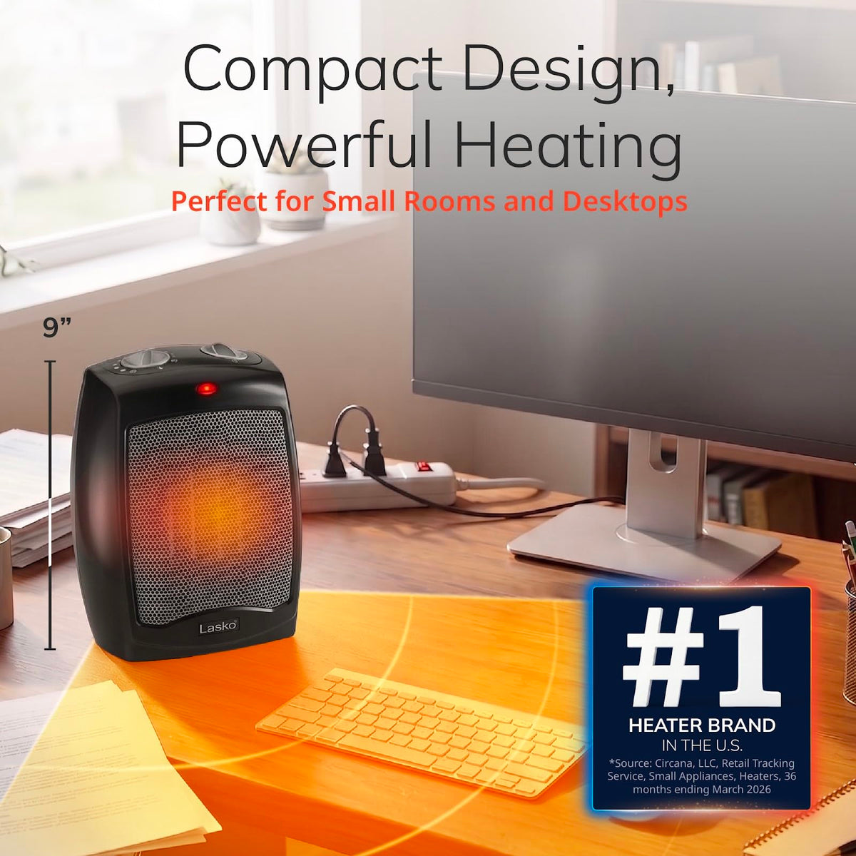9" Tabletop Ceramic Space Heater with Thermostat - Black - CD09250
