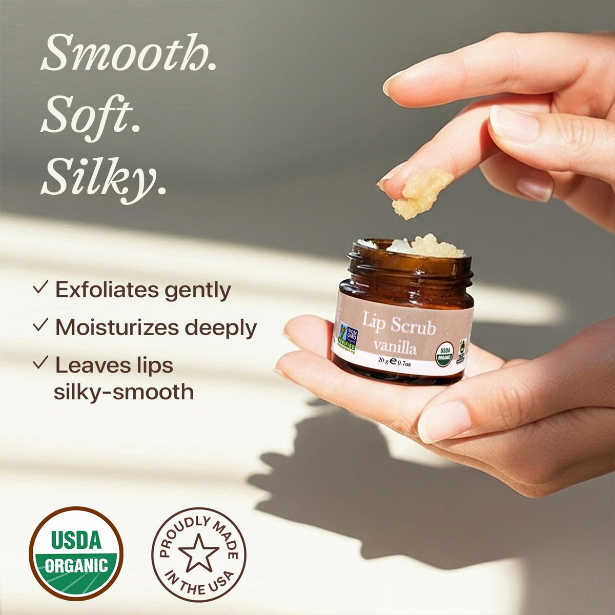 USDA Organic Lip Scrub Vanilla - USA Made with Natural Ingredients