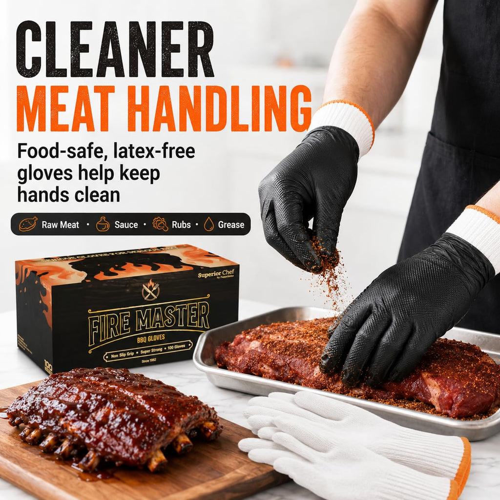 BBQ Gloves Disposable, 100 Nitrile Gloves + 4 Cotton Liners, 10 Mil, Large