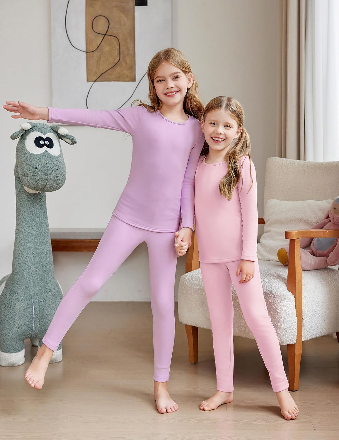 Girls Thermal Underwear Set Long Johns Cold Weather Base Layer | Kids Winter Thermals Top Bottom, Soft Cozy Long