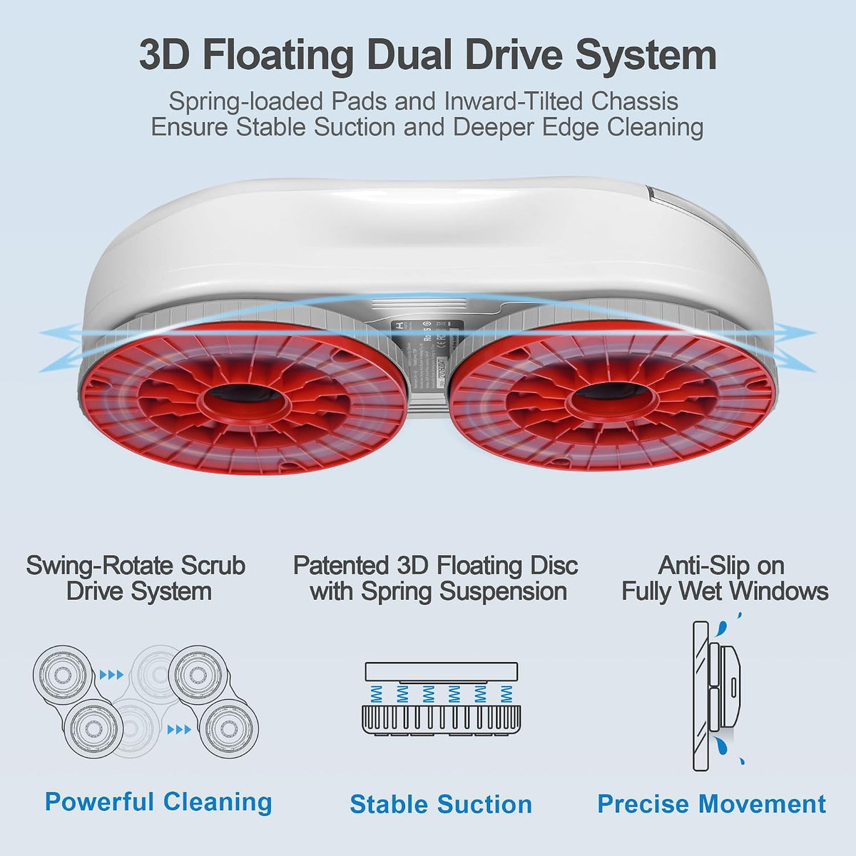 S55 Pro Window Cleaning Robot, 3D Floating Pads, Up to 6500Pa Suction, HydroJet Pump Spray, SLAM 4.0 Navigation, 80ml