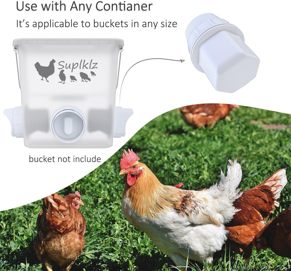 DIY Chicken Feeder No Waste Automatic Poultry Feed Kit for Buckets, 4 Ports