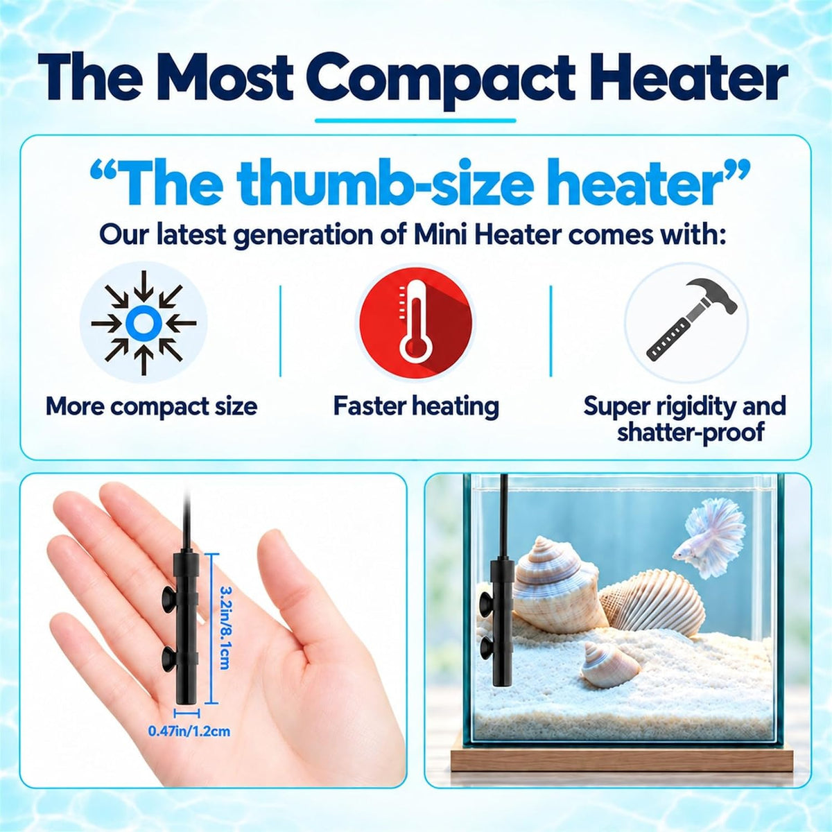 Thumb-Sized 15W Super Mini Aquarium Betta Heater with Digital Display Thermostat