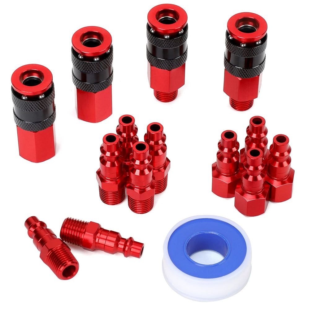 FYPower Aluminum Air Fittings, 1/4" NPT, 15 Pieces, Red