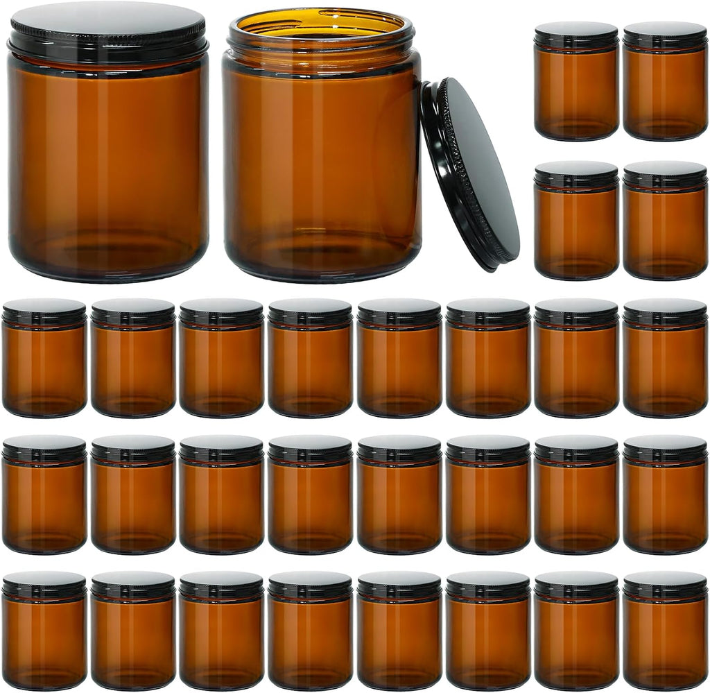 8oz Glass Candle Jars with Metal Lids, 30PCS Amber Candle Container | 8 oz Amber Candle Jars for Candle Making