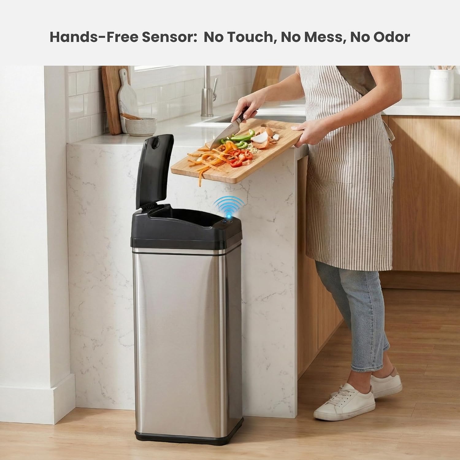 13 Gallon Sensor Trash Can with Lid, Pet Lock & Odor Filter, Patented Automatic 50L Stainless Steel Kitchen Garbage