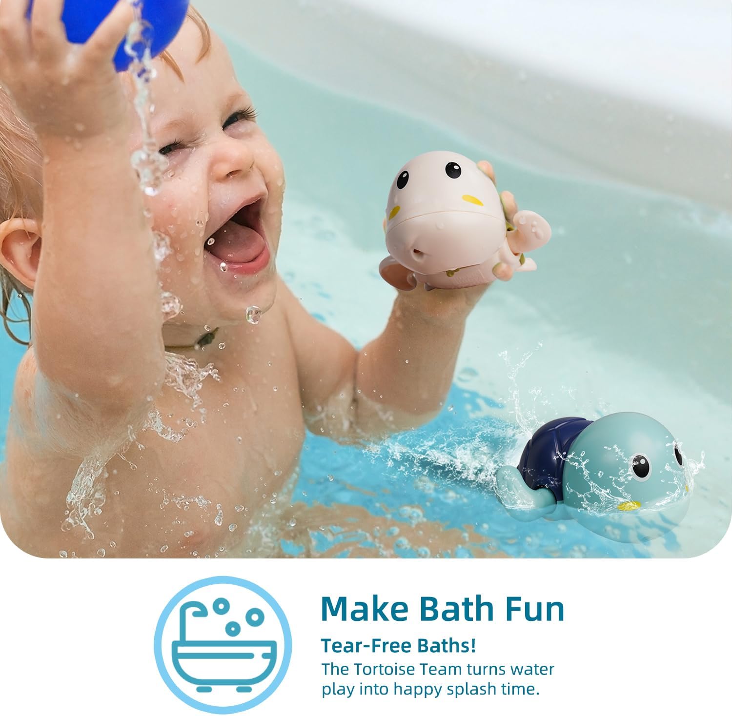 Bath Toys 3 Pack with 3 Colors | Cute Swimming Turtles Wind Up Toys for Baby Toddlers 1+ Years Old | Floating Bath &