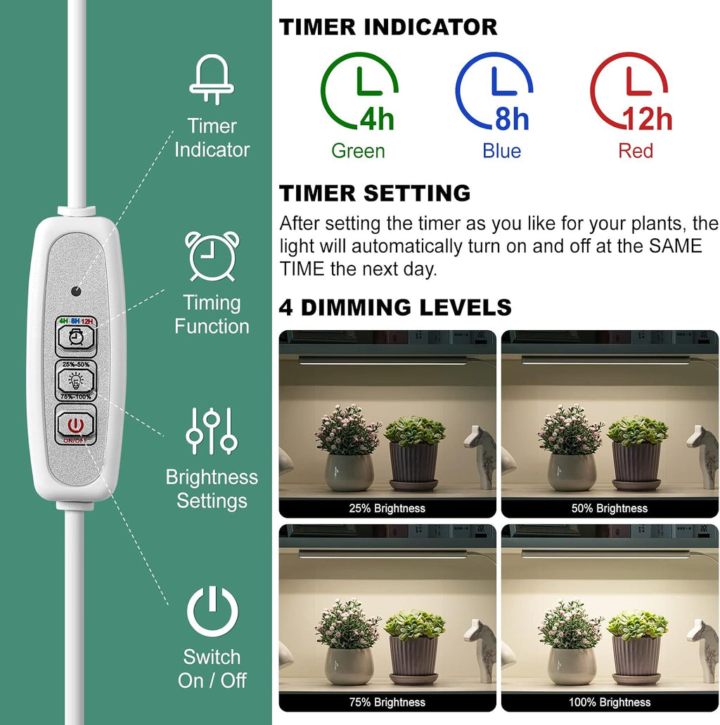 Grow Light, Full Spectrum Plant Light Strip for Indoor Plants, 96 LED Bright Grow Lamp with Auto On/Off Timer