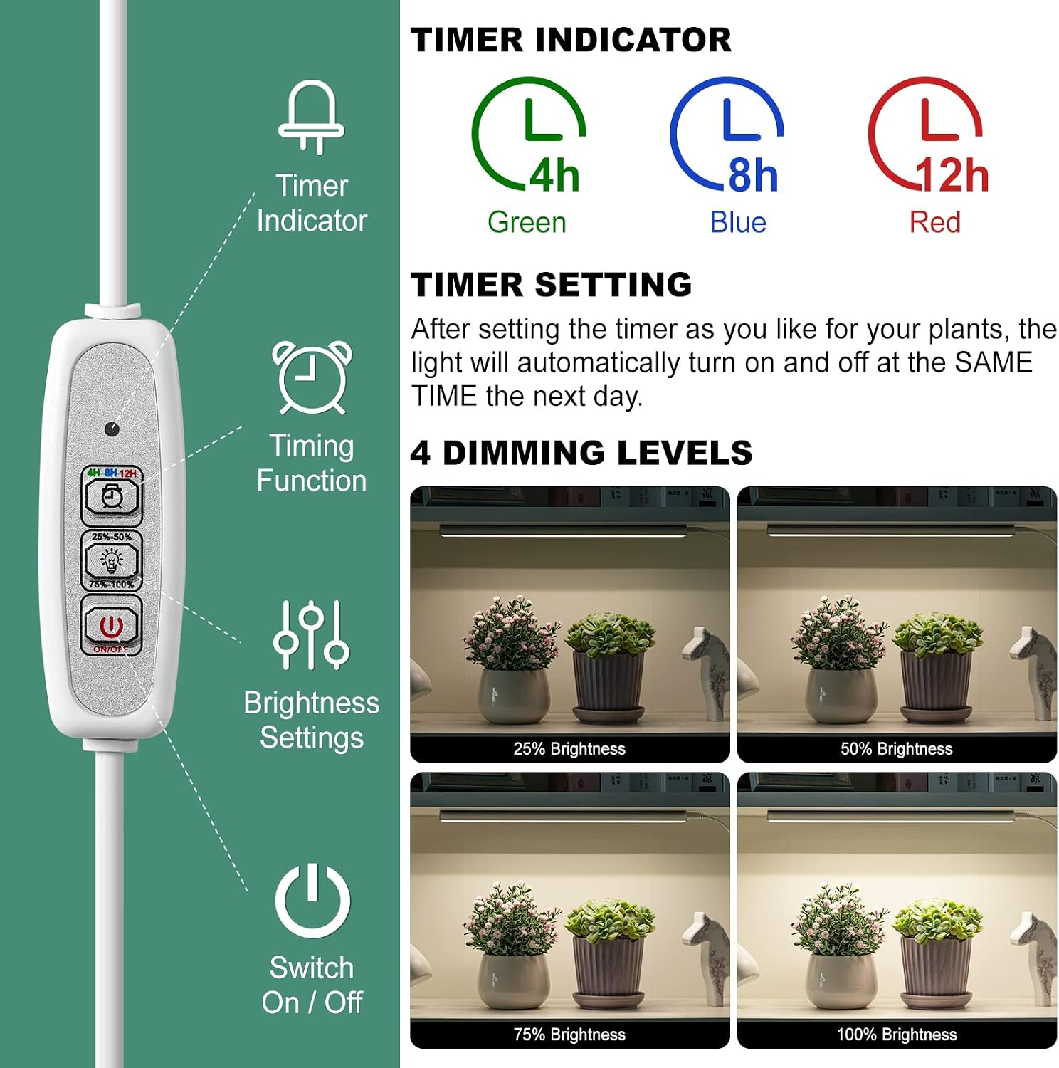 Grow Light, Full Spectrum Plant Light Strip for Indoor Plants, 96 LED Bright Grow Lamp with Auto On/Off Timer