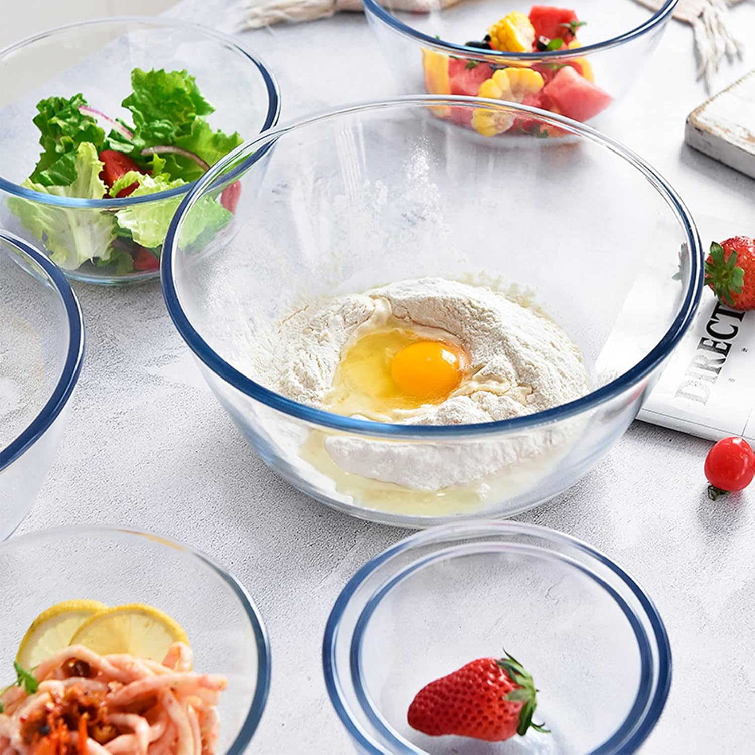 4 Pack Glass Mixing Bowls Set with Lids (4.8QT, 2.9QT, 1.7QT, 0.8QT), Glass Nesting Bowls for Kitchen Baking, Cooking
