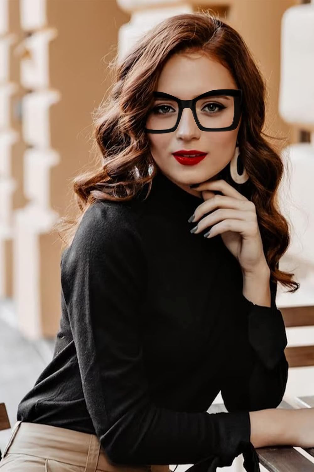 Oversized Square Reading Glasses for Women, Blue Light Blocking Large Frame Computer Readers Spring Hinge