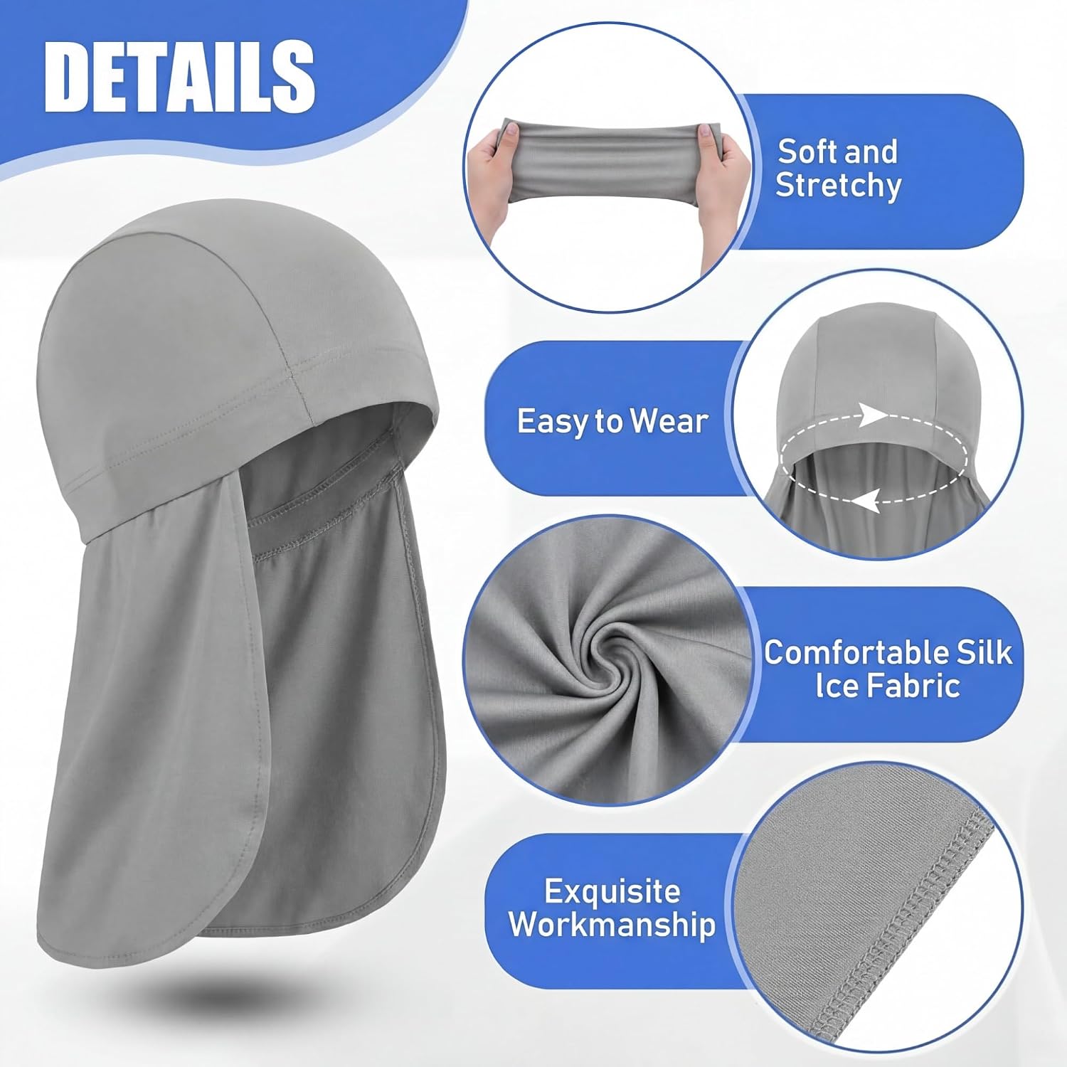 Helmet Liner with Neck Mask, Cooling Skull Cap Sweat Wicking Cap with Tail Sun Cycling Running Neck Protection Hat