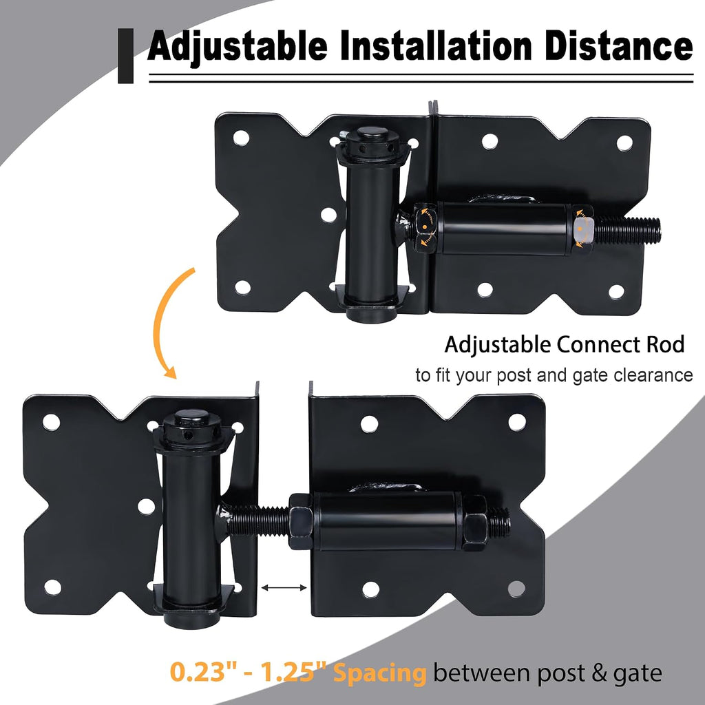 90 Degree Self Closing Gate Hinges - Heavy Duty Vinyl Fence Gate Kit & Baby Gate Hinges, Adjustable Closing Force for