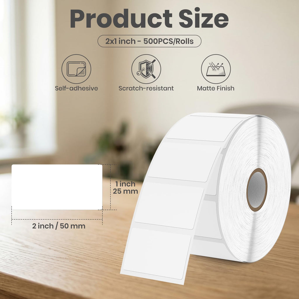 1.2" x 2" Blank Label Stickers Roll White Rectangle Labels 2000 Pcs