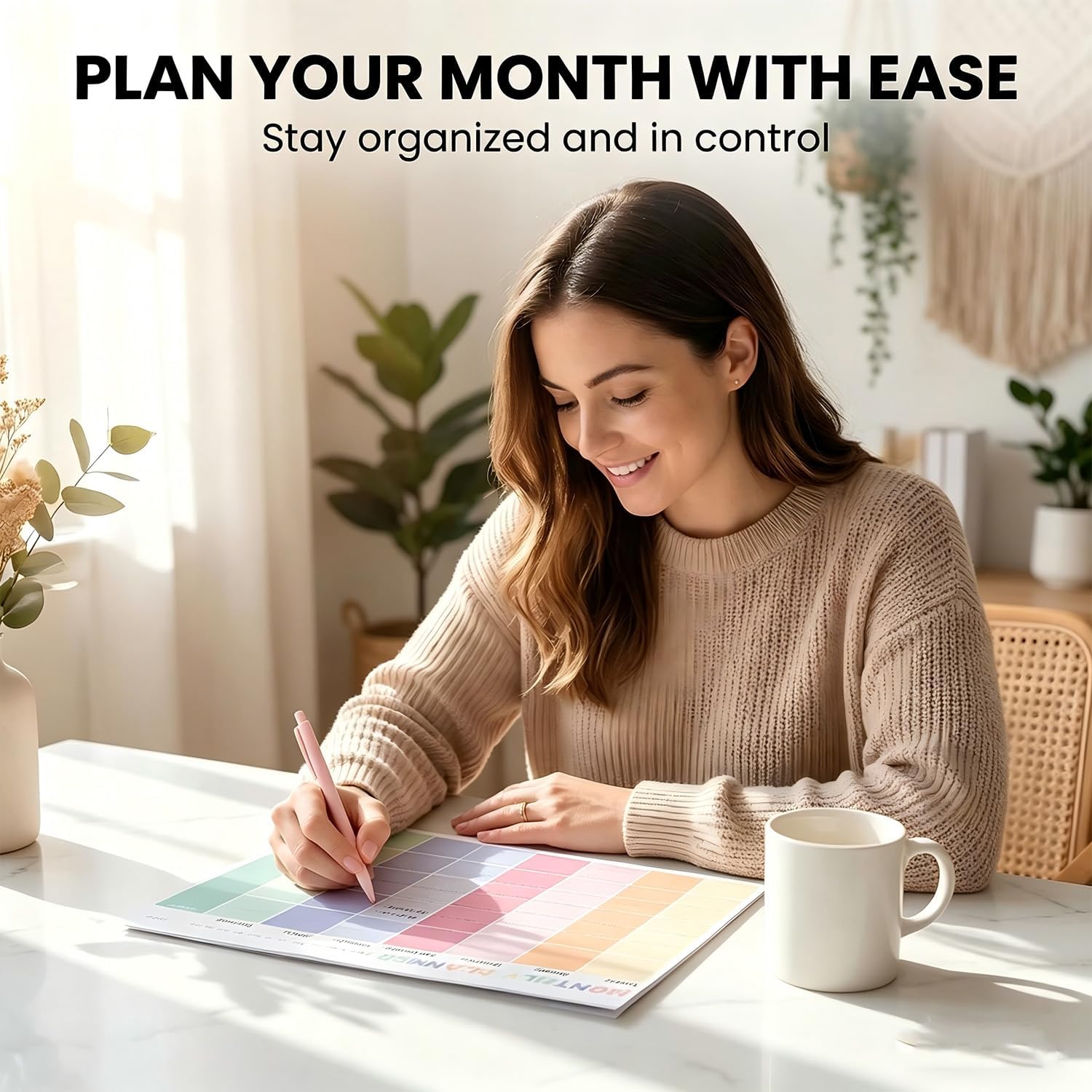 Monthly Planner Notepad - Undated 52 Sheets Desk Calendar, A4 (8"x11") Planning Pad for Office, Home, School