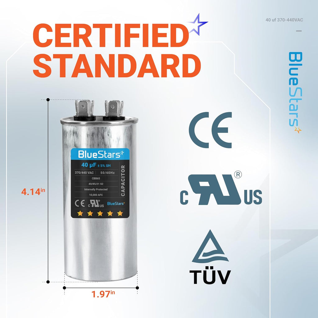 [2026 Upgraded] BlueStars 40uf 370-440VAC Capacitor