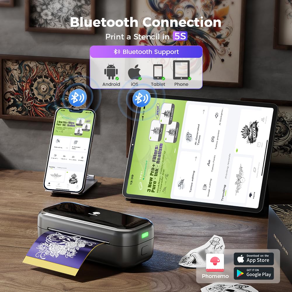 TP31 Tattoo Stencil Printer, Wireless, Bluetooth, Thermal, Mini