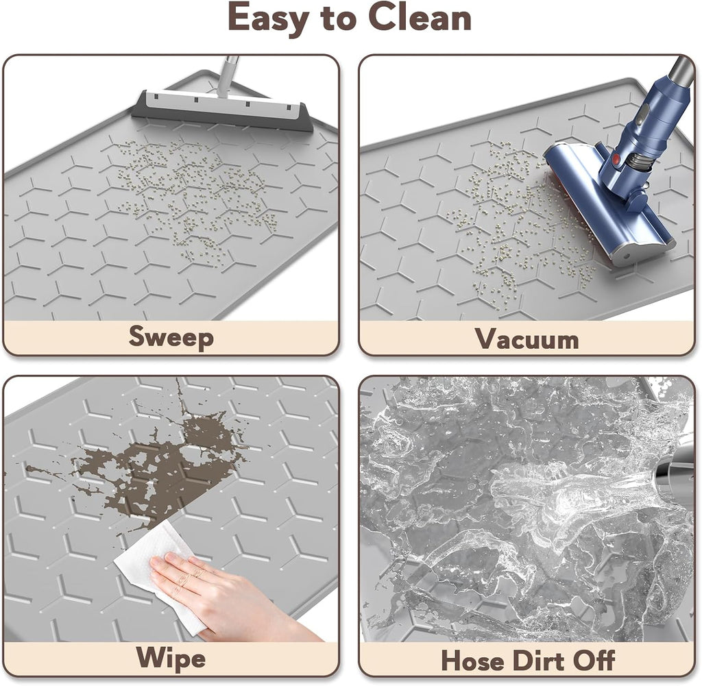 Cat Litter Box Mat, Silicone Kitty Litter Mat, 24" X 16" Waterproof Silicone Pad for Floor, Light Gray