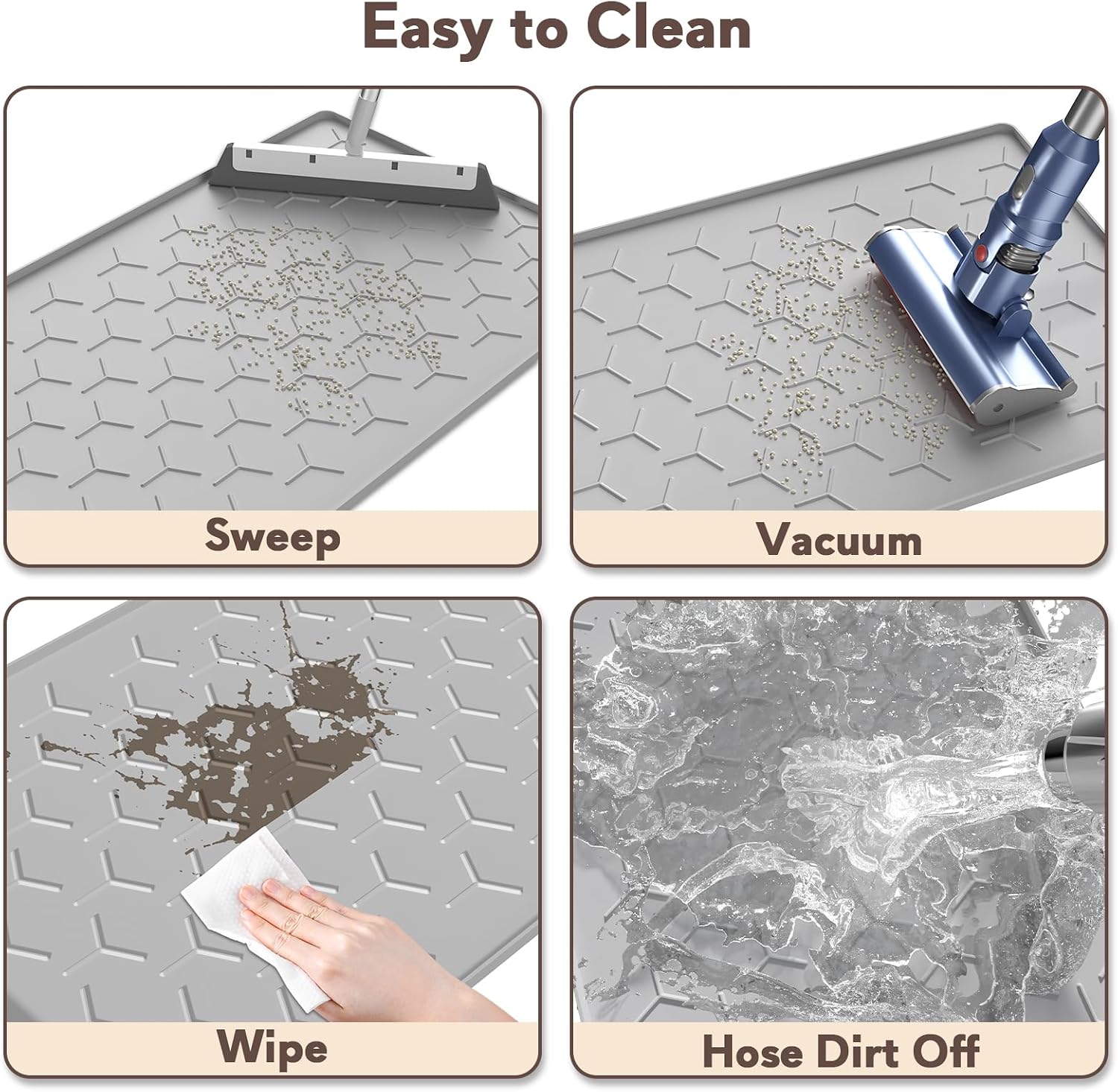 Cat Litter Box Mat, Silicone Kitty Litter Mat, 24" X 16" Waterproof Silicone Pad for Floor, Light Gray