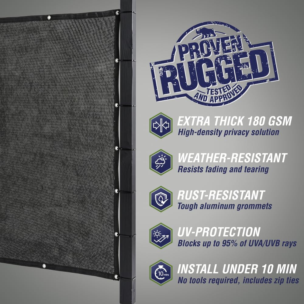 Fence Privacy Screen 180 GSM Heavy Duty Mesh, 4x50 FT Black
