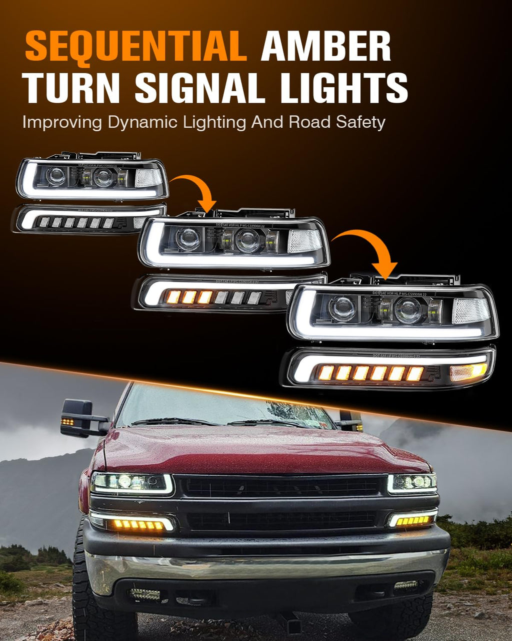 LED Headlight for 1999-2002 Chevy Silverado 1500 2500,00-06 Tahoe Suburban
