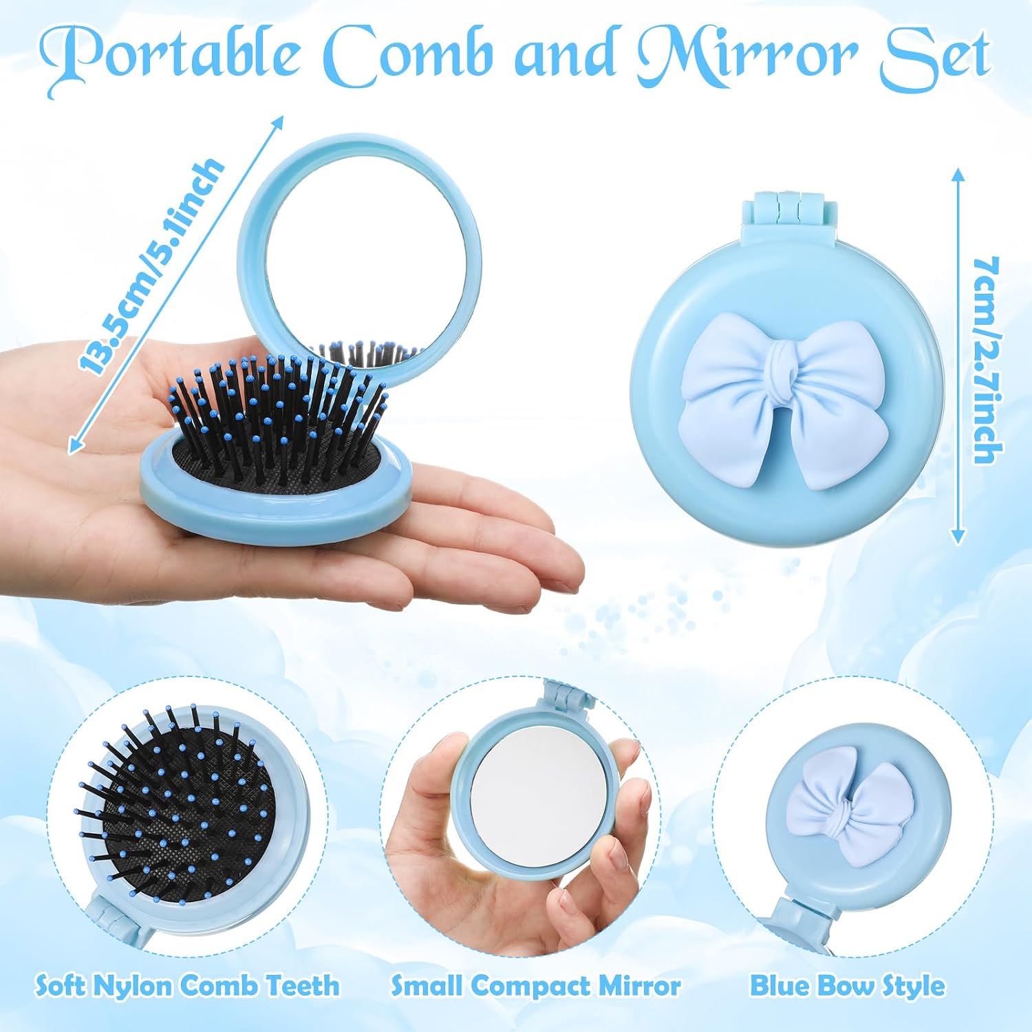 36 Pcs Spa Party Favor Set for Women, 6 Sets Sleepover Party Gift | Folding Pocket Mirror Hair Brush, Bow Headband