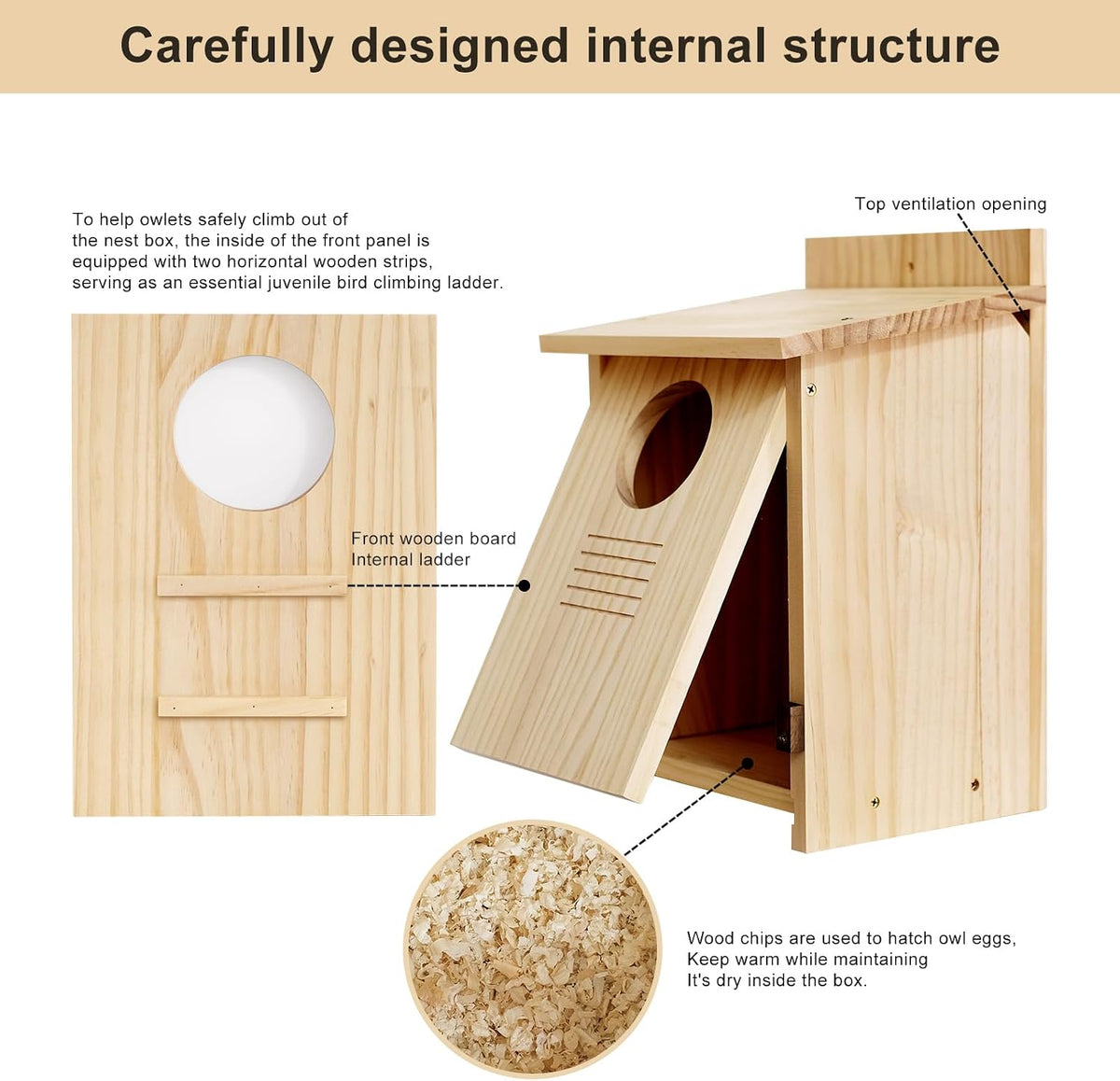 Owl House for Outdoors - Wood Owl Nesting Box for Wild Screech Owls, Waterproof & Ventilated Bird House with Predator