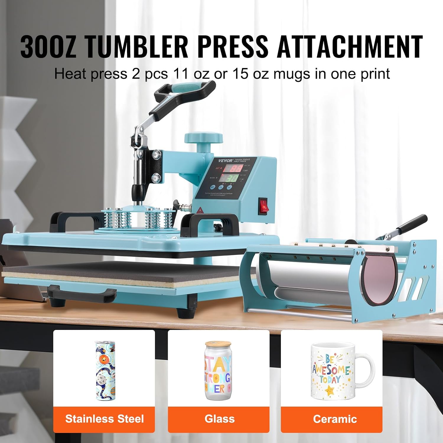 Heat Press Machine, 12 x 15 inch, 5 in 1 Heat Transfer Machine with 30 oz Tumbler Press, 360° Swing Away T-Shirt