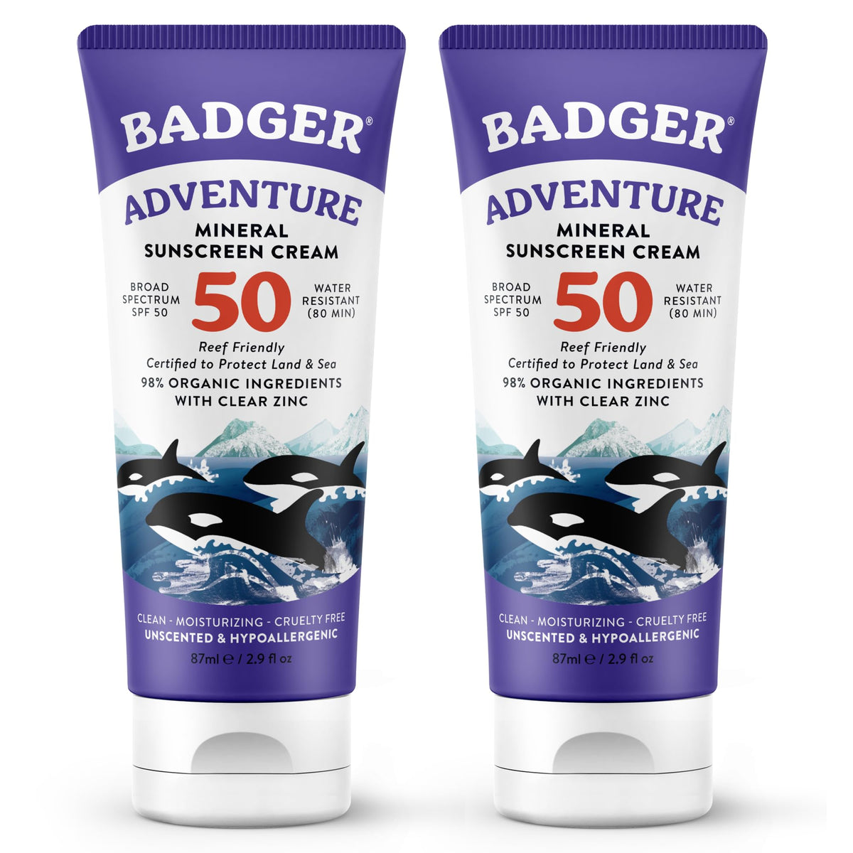 Reef Safe Mineral Sunscreen SPF 50, Zinc Oxide, 2.9 fl oz (2-Pack)