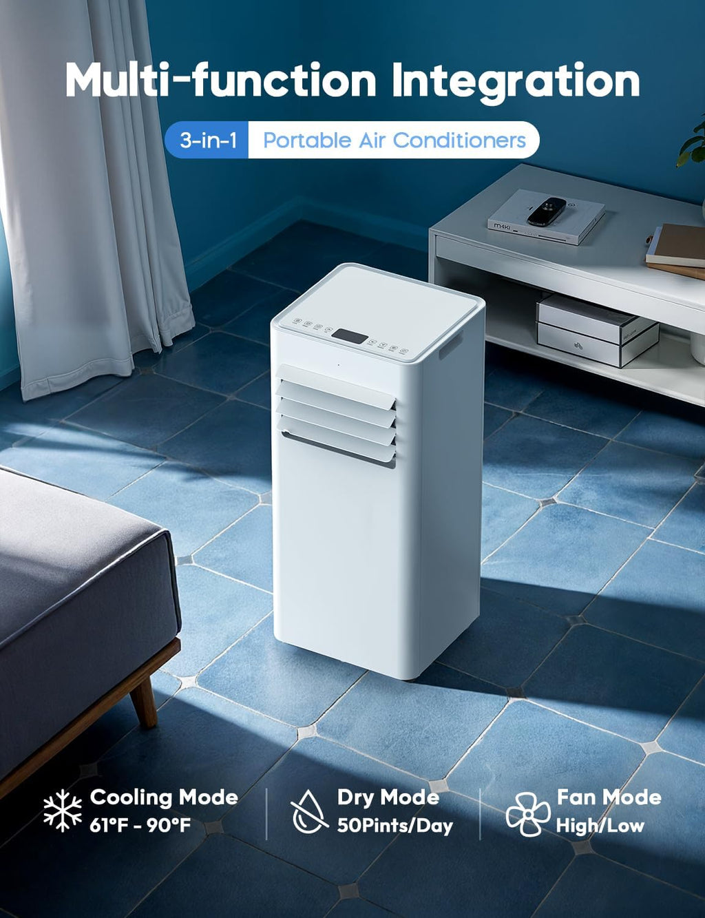 10,000 BTU Portable Air Conditioner, 3-in-1 AC Unit for 450 Sq.Ft Rooms With Cooling, Dehumidification & Fan Modes