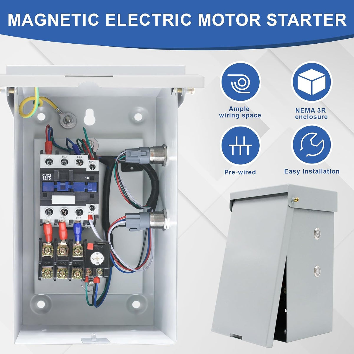 10 Hp 1-Phase Magnetic Motor Starter, 220-240 Volt 20-32 Amp