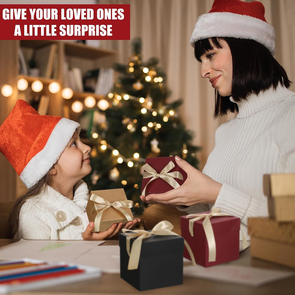 30 Pcs Small Gift Boxes with Lids 4 Inch Squared Christmas Gift Boxes with Gold Ribbon Packaging Red Brown Black